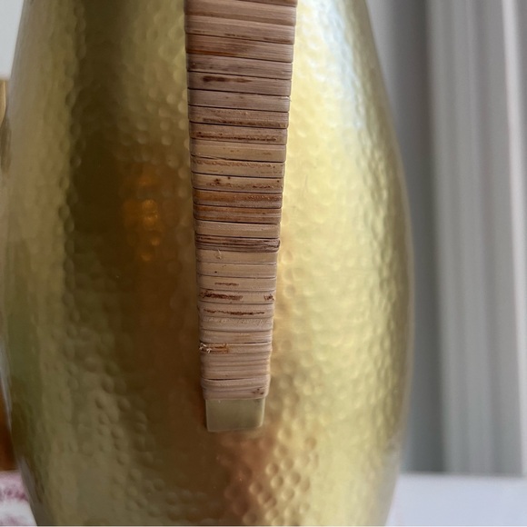 Anthropologie Hearthside Hammered Brass Tone Rattan Handle Pitcher Jug - Picture 7 of 10